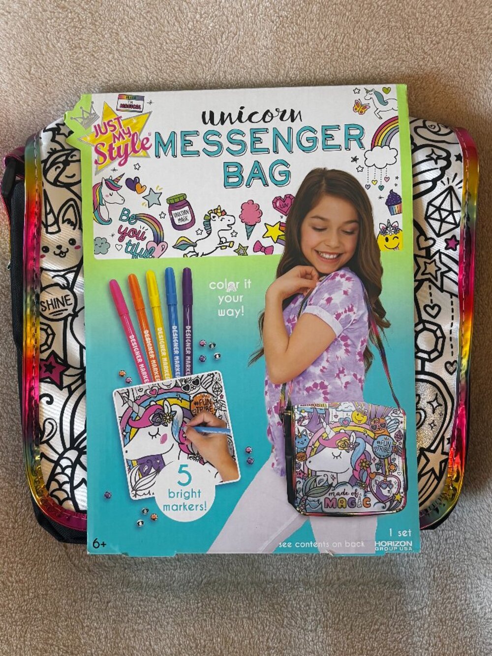 JUST MY STYLE Color Your Own Unicorn Messenger Bag for Ages 6+ Years